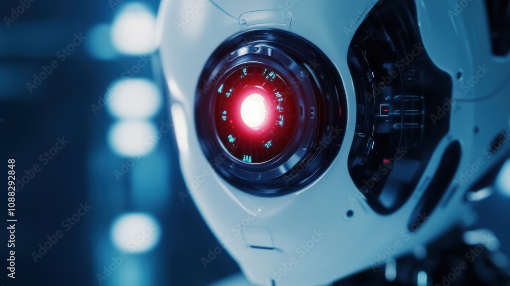 Leinwandbilder an extreme close-up of a humanoid robot's infrared vision sensors, showcasing enhanced environmental