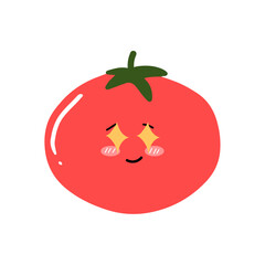 Flat Vector Cartoon Cute and Funny Tomato Character.Vector flat cartoon character illustration kawaii icon.Isolated on white background