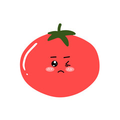 Flat Vector Cartoon Cute and Funny Tomato Character.Vector flat cartoon character illustration kawaii icon.Isolated on white background