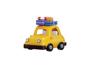 3D suitcase with car icon concept of family travel, tour icon vector illustration