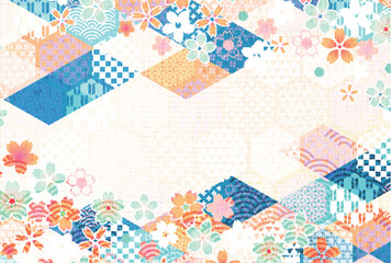 Obraz premium 和柄 年賀状 桜 背景