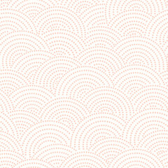 Fish-scale irregular mosaic background. Seamless Japanese style Half-circle grid dotted pattern. Oriental Asian wavy ornament. Abstract geometric monochrome vector texture. © Evgeniya Khudyakova