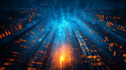 A striking image of a toppled financial institution represented by crumbling pillars, dark clouds above, and scattered coins symbolizing economic instability, collapse, and uncertainty in financial sy