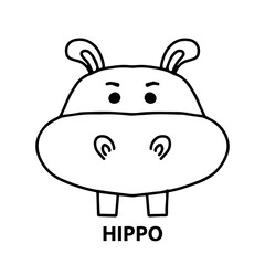 outline black color, handrawn head animal isolated on white background. hippo, cow, dog, monkey, tiger, bear, duck