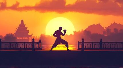 Silhouette of a Boxer Against Sunset