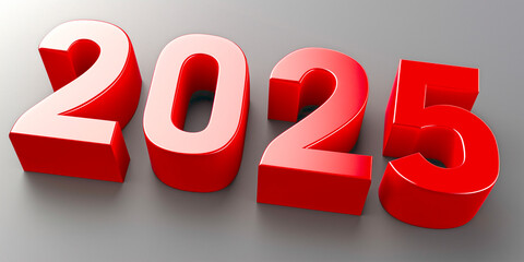 3D red text "2025" on a grey background, in a modern font.