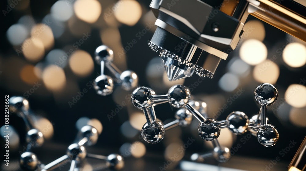 Aufkleber An extreme close-up of a molecular 3D printer assembling nanostructures atom by atom for material synthesis, Molecular 3D printing technology style, photo of