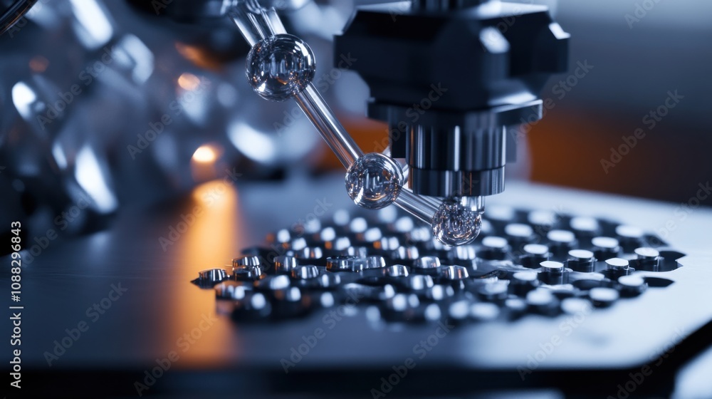 Poster An extreme close-up of a molecular 3D printer, assembling intricate nanostructures with precision, Nanotechnology style