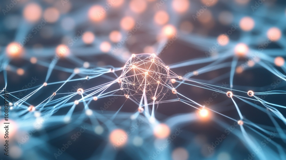 Aufkleber An extreme close-up of a neural network in artificial intelligence, showing interconnected nodes and data processing pathways, AI technology style