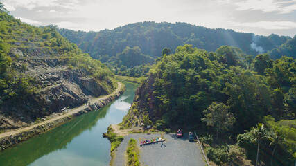 Breathtaking aerial drone view of waterway canal at Kampung Wai, Perlis, Malaysia