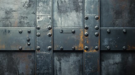 Fototapeta premium Rusty metal background with rivets and rivets. Industrial background.