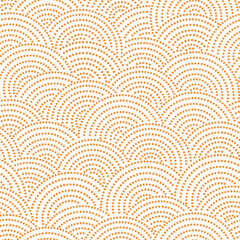 Fish-scale irregular mosaic background. Seamless Japanese style Half-circle grid dotted pattern. Oriental Asian wavy ornament. Abstract geometric monochrome vector texture. © Evgeniya Khudyakova