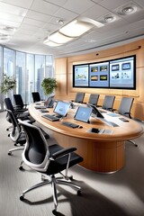 Modern Conference Room with City View.