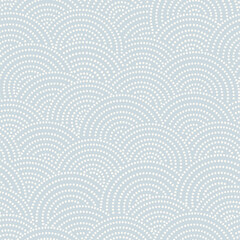 Fish-scale irregular mosaic background. Seamless Japanese style Half-circle grid dotted pattern. Oriental Asian wavy ornament. Abstract geometric monochrome vector texture.