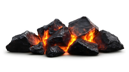 burning hot coals isolated on white or transparent png