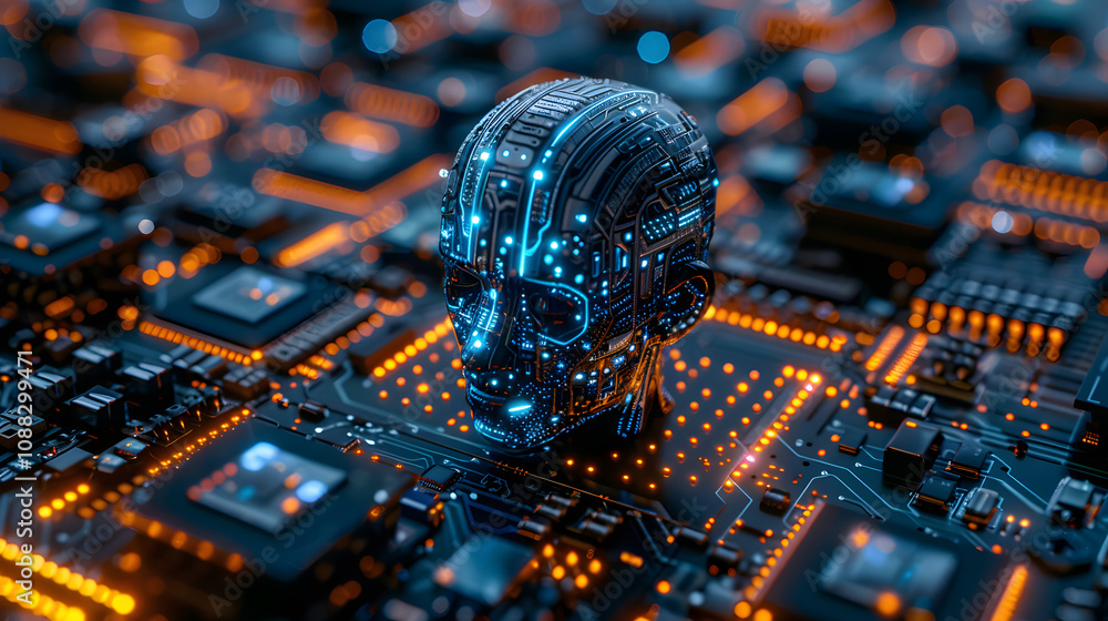 Aufkleber artificial intelligence technology integrated with microchips it is a microchip connected to a techn