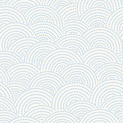 Fish-scale irregular mosaic background. Seamless Japanese style Half-circle grid dotted pattern. Oriental Asian wavy ornament. Abstract geometric monochrome vector texture.