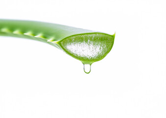 Fototapeta premium Aloe essence from leaf, white background beauty concept