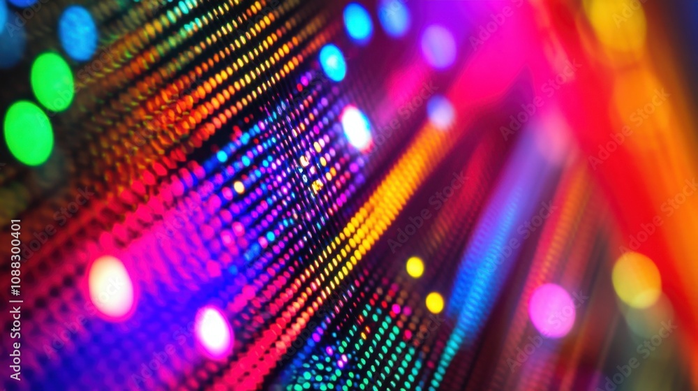 Poster An extreme close-up of a quantum dot LED display pixel, demonstrating vibrant colors and energy-efficient lighting, Display technology style