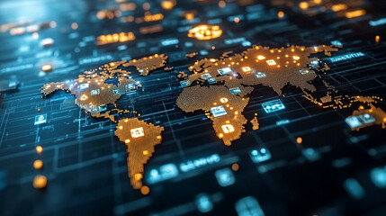 Futuristic blockchain interface with a global network design vibrant data streams digital elements representing advanced technology cryptocurrency decentralized finance innovation secure transactions