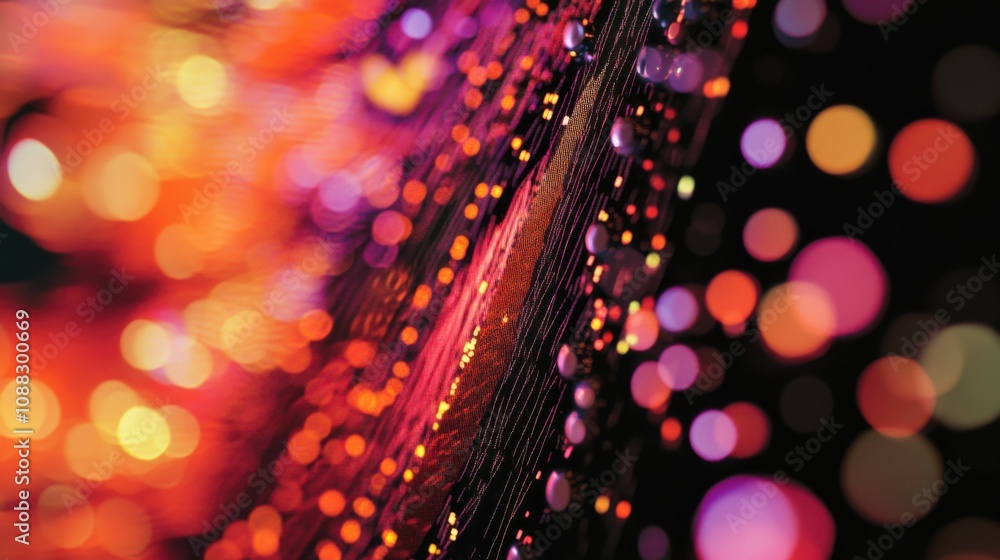 Poster An extreme close-up of a quantum dot LED display showing high-resolution images and vibrant color reproduction, Quantum dot display technology style, photo of
