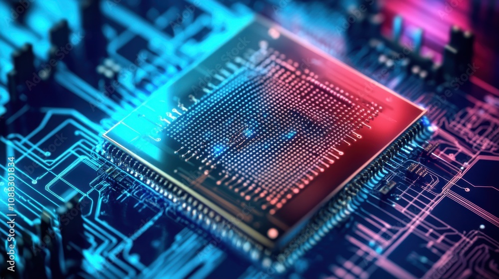 Aufkleber An extreme close-up of a quantum processor chip, showing superconducting qubits and quantum computing architecture, Quantum computing style