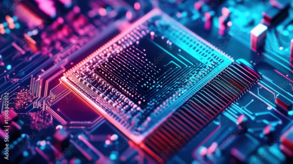 Leinwandbilder An extreme close-up of a quantum processor chip with qubits in a cryogenic environment, Quantum processor technology style, photo of