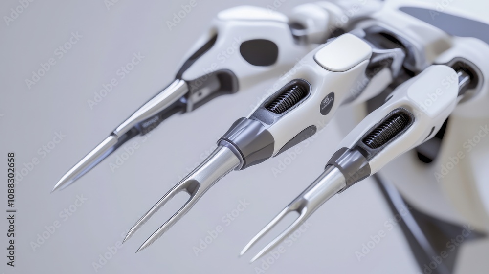Aufkleber an extreme close-up of a robotic surgical instrument for minimally invasive surgery, showing precise