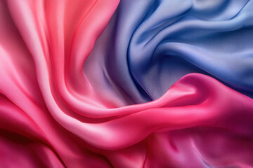 Obraz premium Close-up of pink and blue silk fabric, showcasing intricate weaving and vibrant colors, creating a visually stunning and luxurious texture.