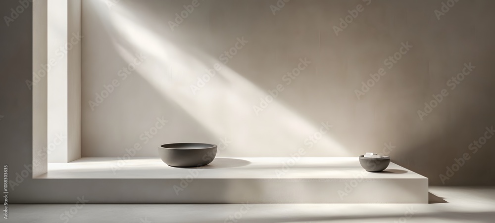 Poster 42. a clean, minimalist podium with soft spotlighting creating shadows on the floor, providing space