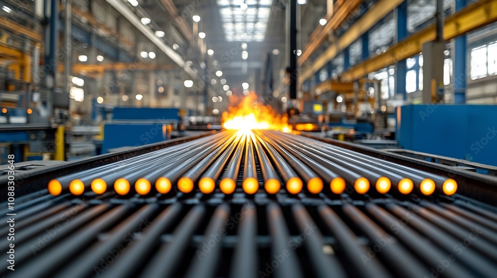 Poster high definition close up image of metal rods glowing with an intense orange and yellow radiance plac