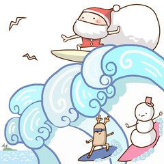 サンタが波乗りしながらやってきた