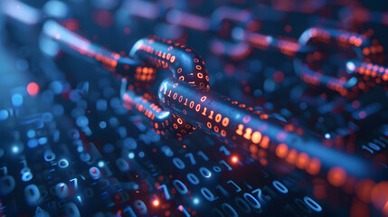 Blockchain concept. Big data binary code futuristic information technology, data flow. Transferring of big data. interconnected blocks of data depicting a cryptocurrency blockchain