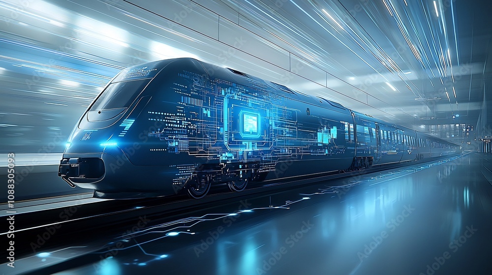 Aufkleber vibrant blue toned depicting a sleek futuristic train design with glowing accents capturing the esse