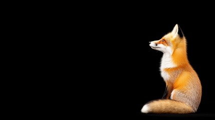 Obraz premium red fox sitting in the snow Over black Studio Background. Free Space.
