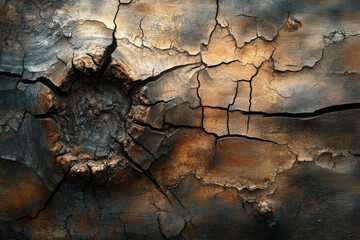 Fototapeta premium Cracked wood texture background with weathered and distressed gray surface, showcasing a rustic and aged appearance.