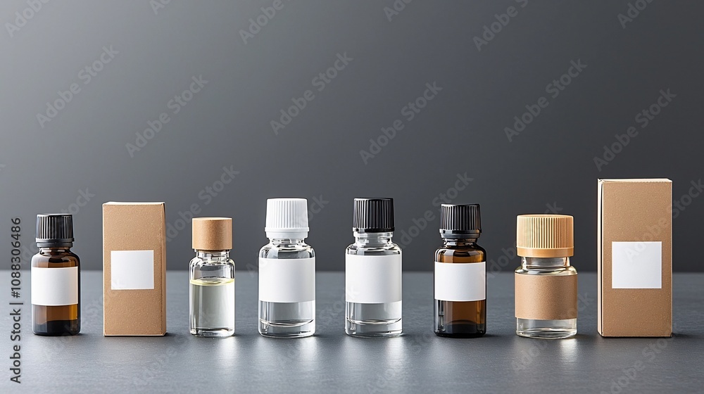 Aufkleber elegant and modern mockup designs featuring a set of sleek glass bottles with blank labels and minim