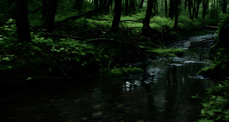 Obraz premium a creek runs through a forest area