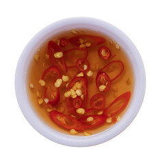 Sliced ​​red peppers and fish sauce. Fish sauce with chili or Traditional spicy sauce serving. Vietnam spicy dipping sauce