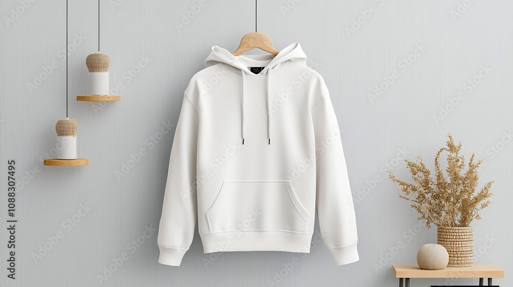 Poster hanging hoodie mockup with blank front perfect for showcasing custom prints logos or patterns for ap