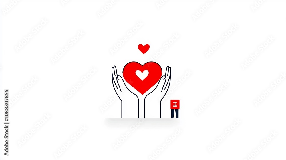 Fototapete stylized graphic icon depicting two hands embracing a heart shape in a simple modern design this min