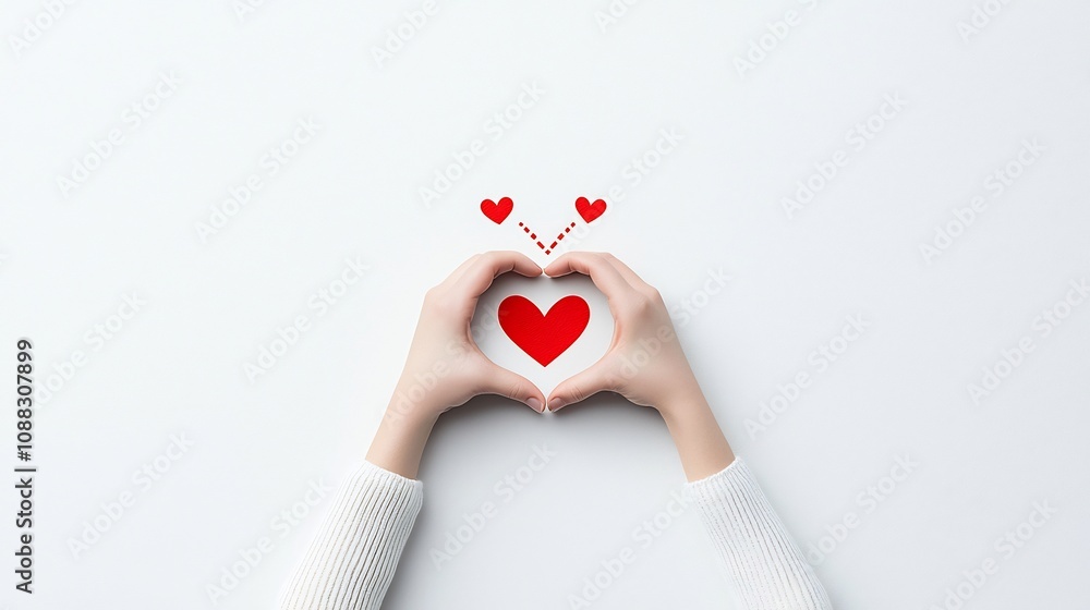 Poster Minimalist icon style graphic depicting two hands gently embracing a heart shaped symbol representing the concepts of love kindness and unity in a clean modern design