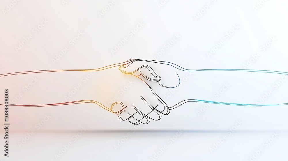 Poster Overlapping abstract line art depicting two hands in a gentle embrace with a soft color gradient background and minimal details conveying a sense of connection support and compassion