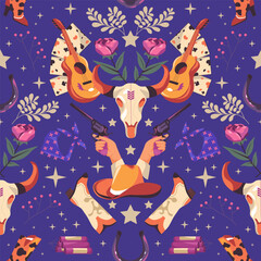 Purple Western Cowboy Pattern Illustration