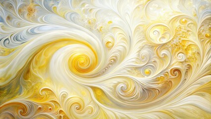 Whimsical White and Yellow Swirls Abstract Oil Painting - Creamy Texture, Artistic Swirls in Abstract Art, Vibrant Color Composition