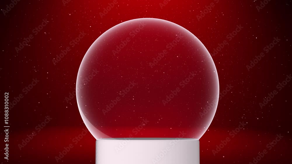 Poster red snowy glitter loop animation with copy space snowglobe. concept christmas and new year greeting 