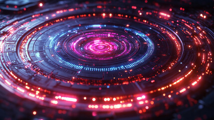 Obraz premium circular circuit board with intricate swirling patterns, representing the interconnectedness of technology, digital networks, and the flow of data in a modern digital landscape