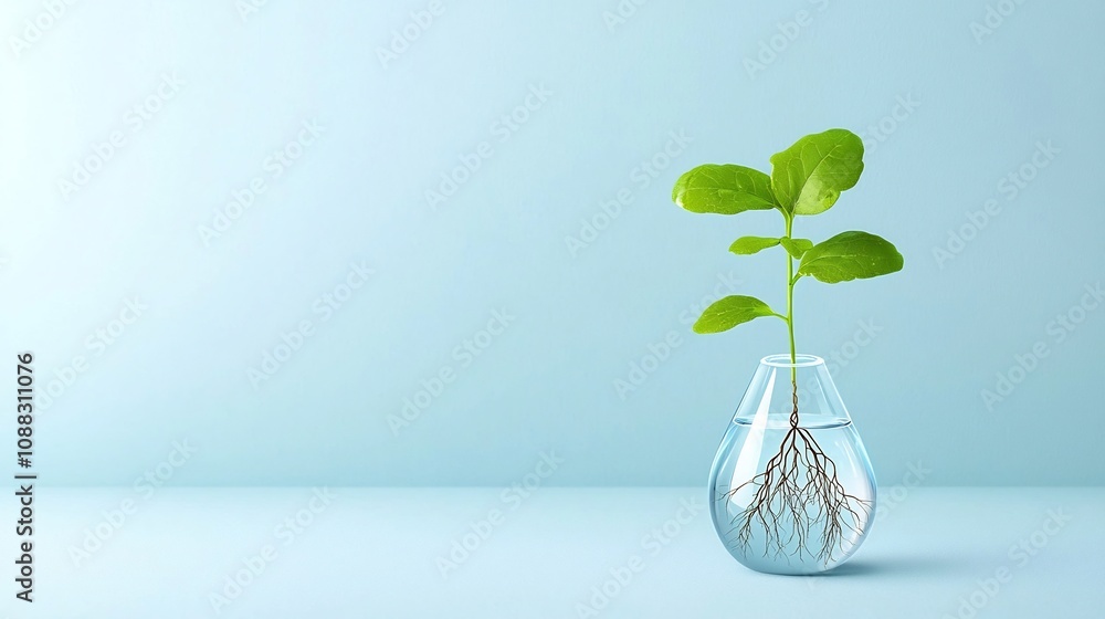 Aufkleber poster style graphic showcasing a water drop with roots growing below emphasizing the vital connecti