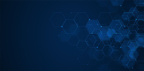 Digital technology background. Abstract hexagons background with lines and dots. Design for science, medicine or technology