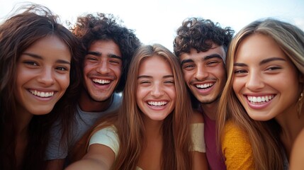 Obraz premium Diverse group of friends, all ages and ethnicities, laughing and interacting, casual attire, against white background